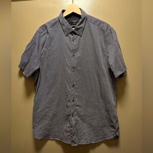 Ted Baker Shirt Mens XL Blue White Geo Print Button Up Contemporary Comfort